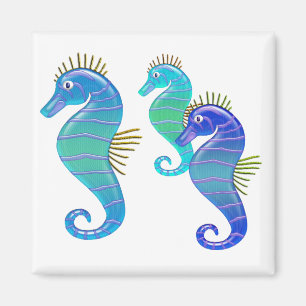 Blue & Lavender Stained Glass Seahorse Trio Magnet