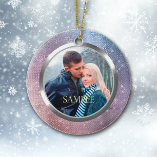 Blue Lavender Starry Lights First Christmas Ceramic Ornament