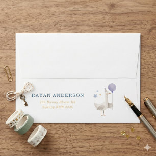 Blue Lavender Strip Silly Goose Boy First Birthday Envelope