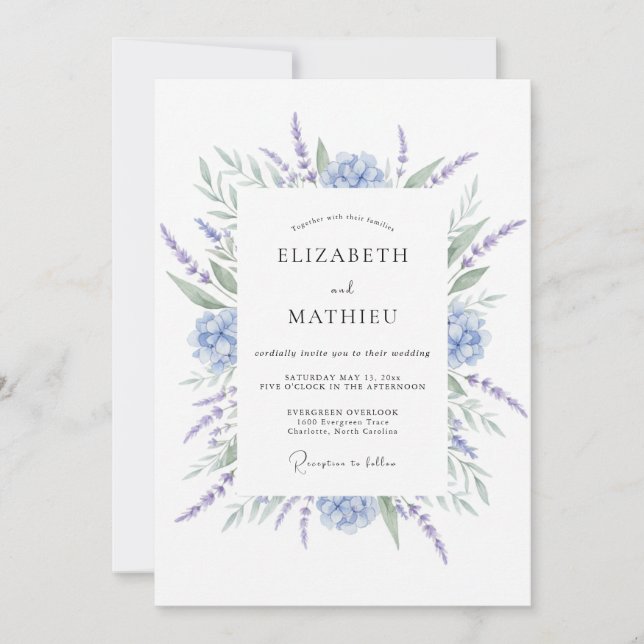 Blue Lavender Wedding Invitation (Front)