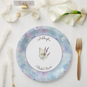 Blue Lavender White Purple Flowers Bridal Shower Paper Plate