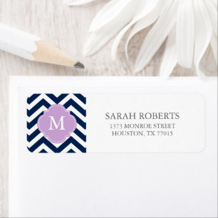 Blue & Lavender Zigzags Pattern Monogram Return Address Label
