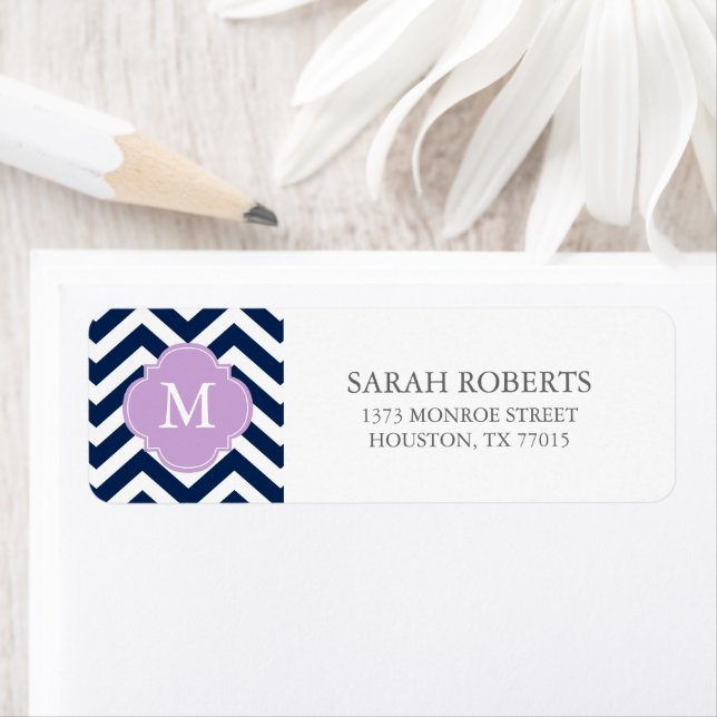 Blue & Lavender Zigzags Pattern Monogram Return Address Label (Insitu)