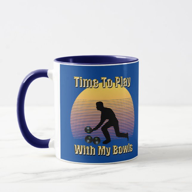 Blue Lawn Bowls Play Time, Coffee Mug (Left)
