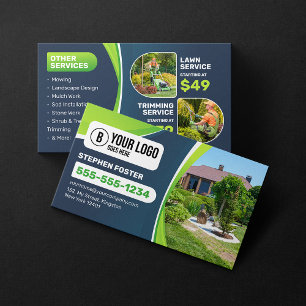 Blue Lawn Care Landscaping Trimming Mowing Service Business Card