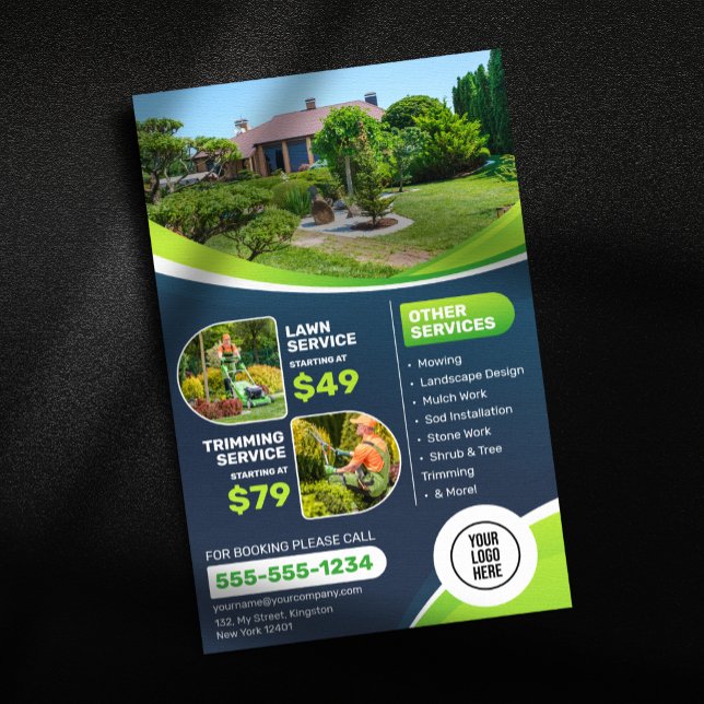 Blue Lawn Care Landscaping Trimming Mowing Service Flyer (Creator Uploaded)