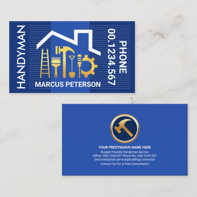 Blue Layer Lines Rooftop Handyman Tools Business Card (Front/Back)