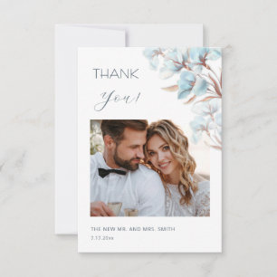 Blue Layered Flowers Wedding Thank You Card