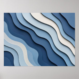 Blue Layered Paper Cut Waves Abstract Poster