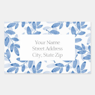 Blue Layered Watercolor Leaves Pattern labels