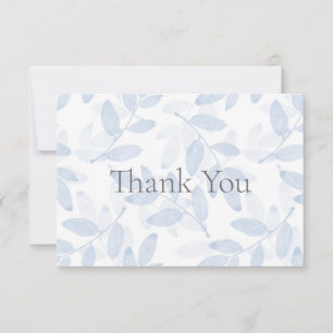 Blue Layered Watercolor Leaves Pattern Thank You Card