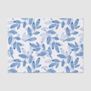 Blue Layered Watercolor Leaves Pattern Tissue Paper