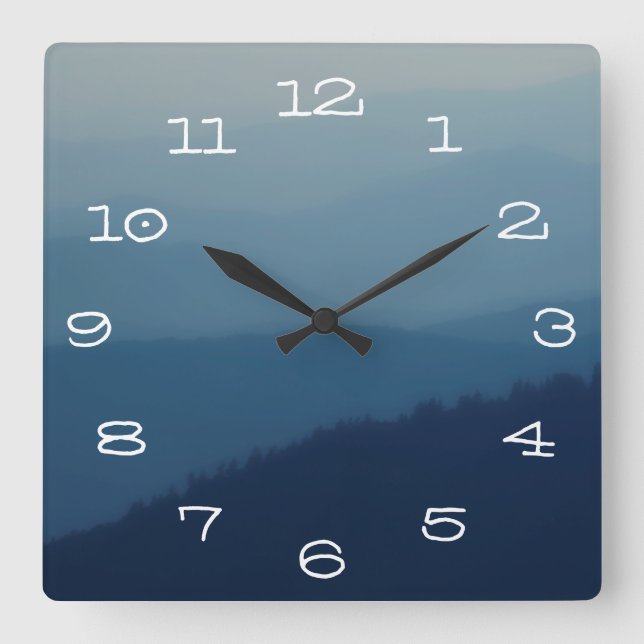 Blue Layers Square Wall Clock (Front)