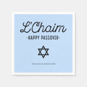 Blue L'Chaim Happy Passover in Trendy Typography Napkin