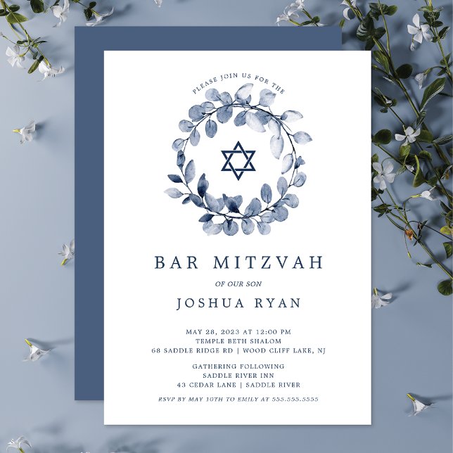 Blue Leaf Bar Mitzvah Invitation (Creator Uploaded)