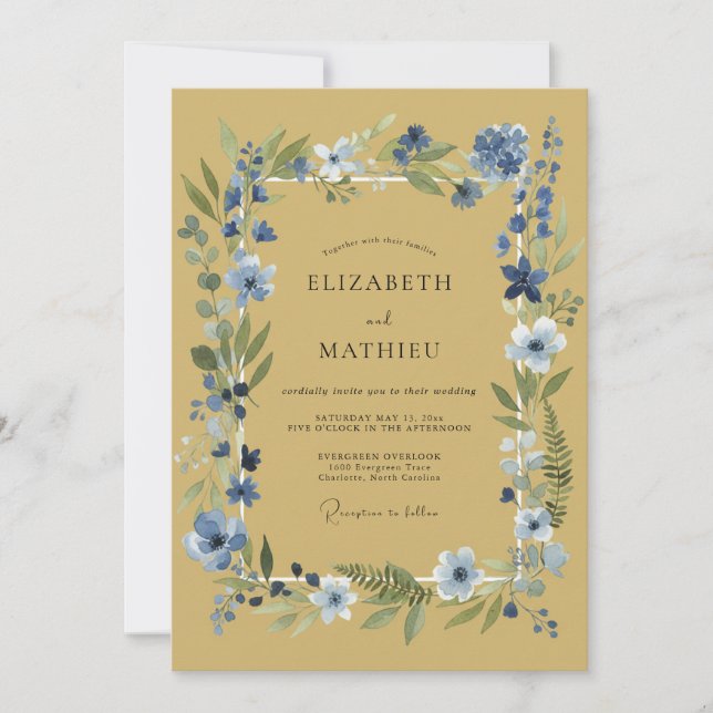 Blue Leaf Botanical Whimsy Wedding Invitation (Front)