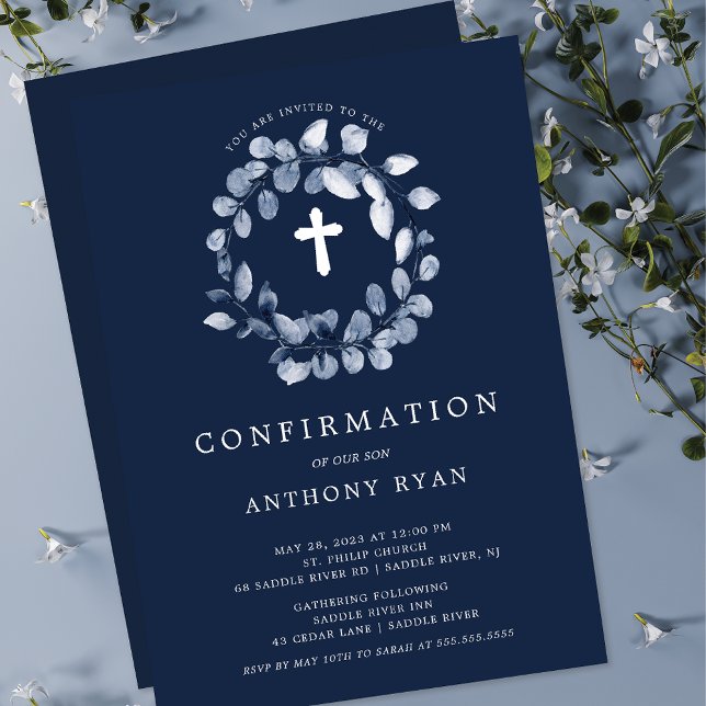 Blue Leaf Boys Confirmation Invitation (Creator Uploaded)