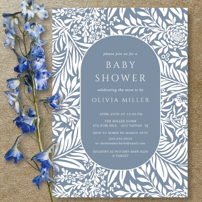 Blue Leaf Floral Baby Shower Invitation (Creator Uploaded)
