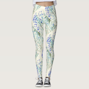 blue leaf pattern leggings