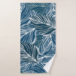 Blue Leaf Pattern: Vintage Wallpaper. Bath Towel