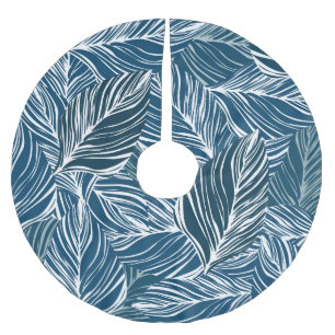 Blue Leaf Pattern: Vintage Wallpaper. Brushed Polyester Tree Skirt