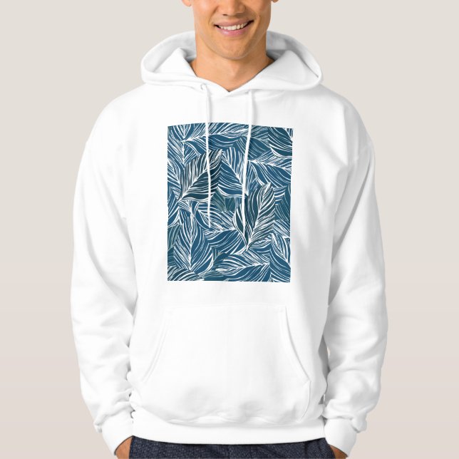 Blue Leaf Pattern: Vintage Wallpaper. Hoodie (Front)