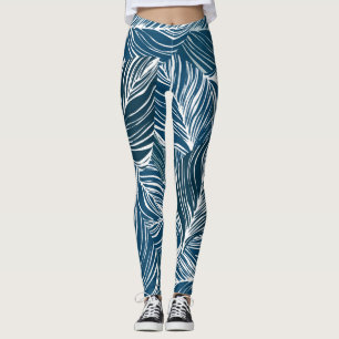 Blue Leaf Pattern: Vintage Wallpaper. Leggings