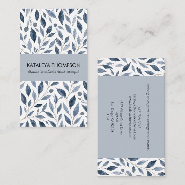 Blue Leaf Personalised Business Card (Front/Back)