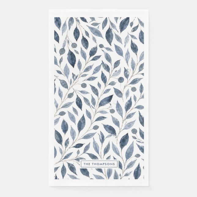 Blue Leaf Personalised Paper Guest Napkins (Front)