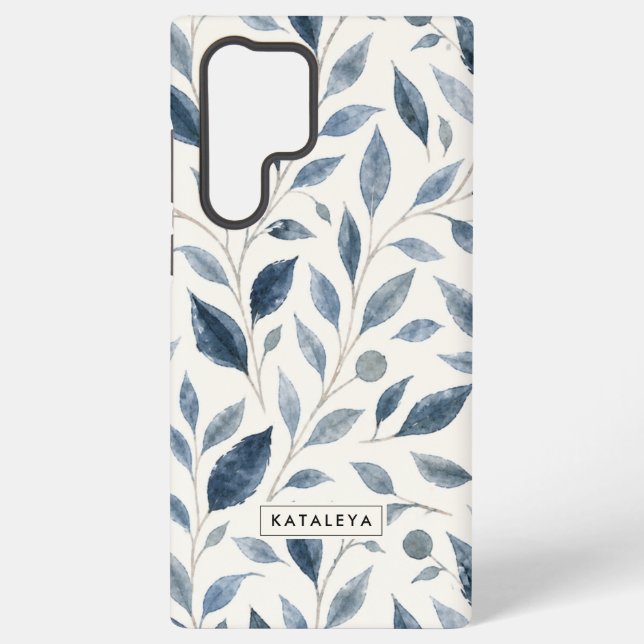 Blue Leaf Personalised  Samsung Galaxy S22 Ultra Case (Back)