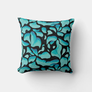 Blue Leaf Repeating Pattern Cushion