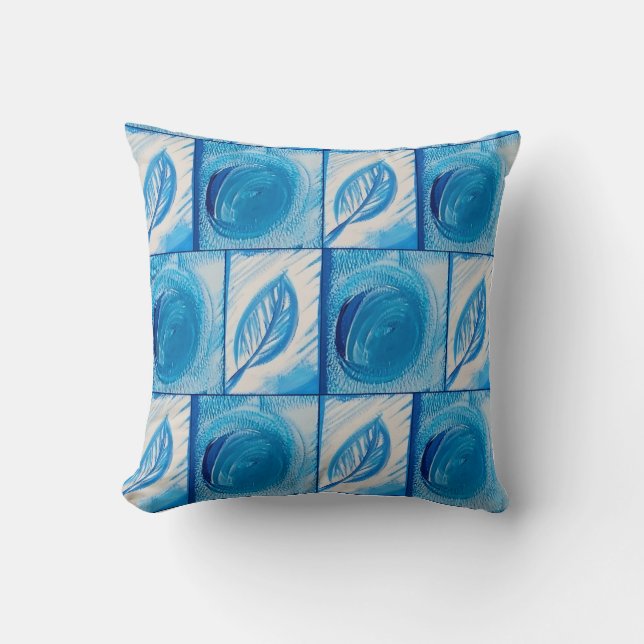 Blue Leaf Throw Pillow (Front)