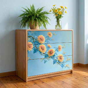 Blue Leaf Vintage Sunflower Branch Decoupage Tissue Paper