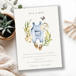 Blue Leafy Foliage Clothes Boy Baby Announcement