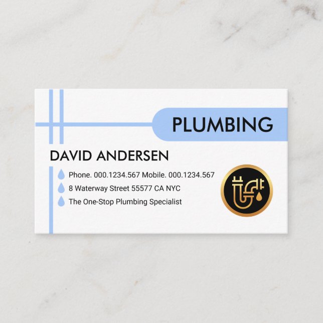Blue Leaking Pipelines Plumbing Business Card (Front)