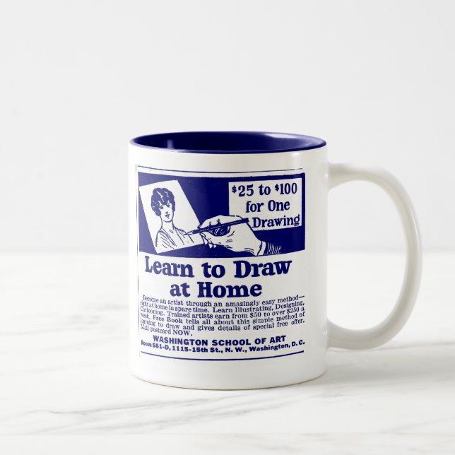 Blue "LEARN TO DRAW" Coffee Mug (Right)