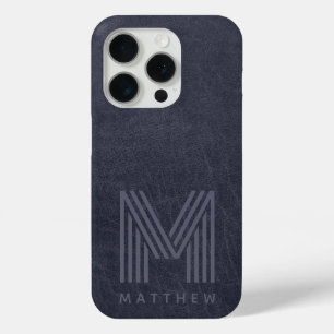 Blue Leather Bold Monogram Masculine  iPhone 15 Pro Case