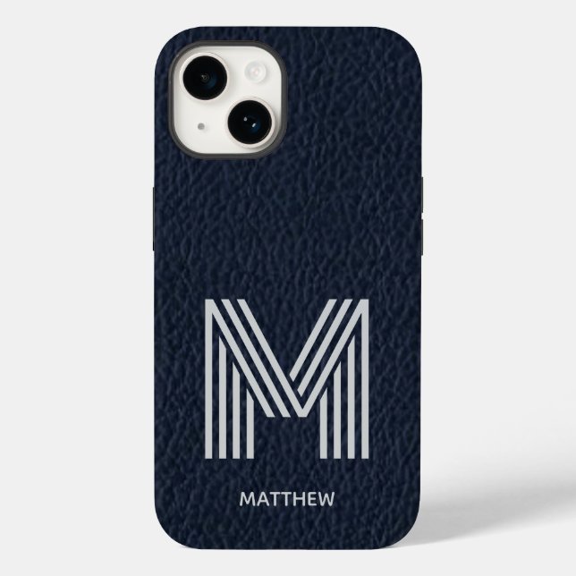 Blue Leather Bold Monogram Masculine I Phone case (Back)