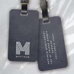 Blue Leather Bold Monogram Masculine  Luggage Tag<br><div class="desc">A bold monogram design</div>