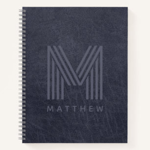 Blue Leather Bold Monogram Masculine  Notebook