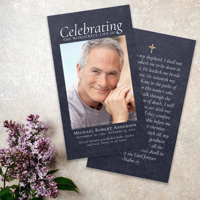 Blue Leather Cross Photo Memorial Prayer Card (Creator Uploaded)