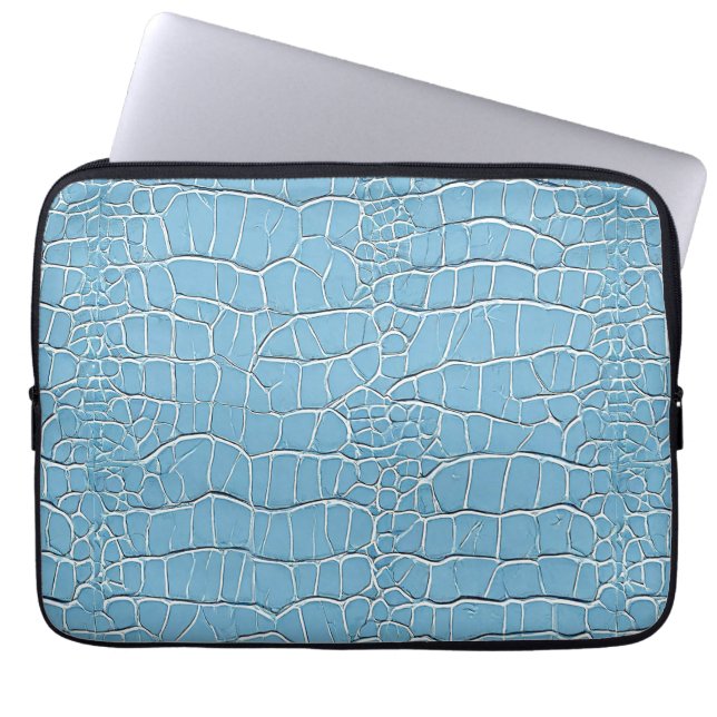 Blue leather effect pattern laptop sleeve (Front)