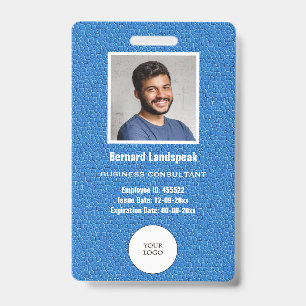 Blue Leather & Employee Photo & Logo ID Badge