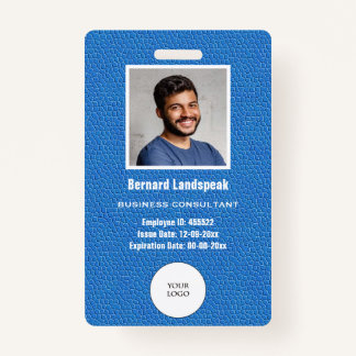 Blue Leather & Employee Photo & Logo ID Badge