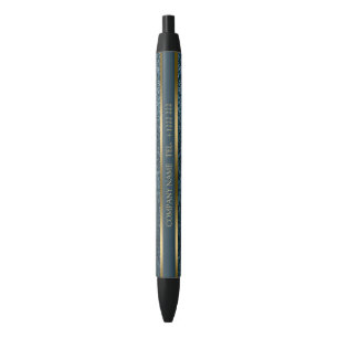 Blue Leather Gold Lines Black Ink Pen