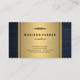 Blue Leather Gold Metallic Business Card
