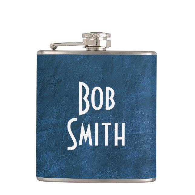 Blue Leather Hip Flask (Front)