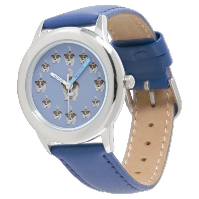 Blue Leather, Kids Fox Terrier Pattern, Watch, Watch (Angled)