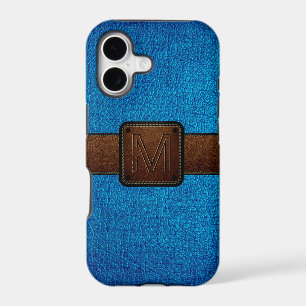 blue leather look brown tag