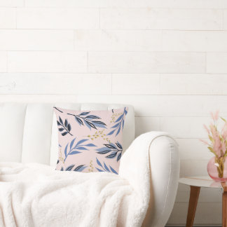 BLUE LEAVES ABSTRACT AND YELLOW FLOWER PRINT  CUSHION